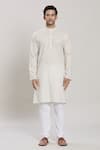 Arihant Rai Sinha_White Kurta Linen Blend Printed Block And Pant Set _Online_at_Aza_Fashions