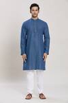 Buy_Arihant Rai Sinha_Blue Linen, Cotton Geometric Print Kurta And Pant Set_Online_at_Aza_Fashions