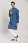 Shop_Arihant Rai Sinha_Blue Linen, Cotton Geometric Print Kurta And Pant Set_Online_at_Aza_Fashions