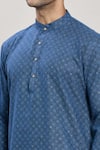 Arihant Rai Sinha_Blue Linen, Cotton Geometric Print Kurta And Pant Set_at_Aza_Fashions