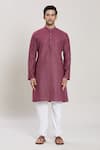 Buy_Arihant Rai Sinha_Wine Linen, Cotton Embroidery Geometric Straight Print Kurta And Pant Set_Online_at_Aza_Fashions