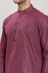 Arihant Rai Sinha_Wine Linen, Cotton Embroidery Geometric Straight Print Kurta And Pant Set_at_Aza_Fashions