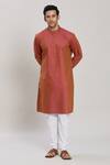 Shop_Arihant Rai Sinha_Orange Pure Cotton Solid Straight Kurta And Churidar Set_Online_at_Aza_Fashions