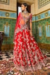 Shop_Dolly J_Red Silk Embroidered Pearl Plunge Charlotte Bridal Lehenga Set _at_Aza_Fashions