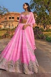 Buy_Dolly J_Pink Silk Embroidered Pearl Plunge Ekiya Love Lehenga Blouse Set _at_Aza_Fashions