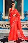 Buy_Dolly J_Red Organza Embroidered Lucknowi V Hannah Floral Saree With Blouse  _at_Aza_Fashions