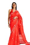 Dolly J_Red Organza Embroidered Lucknowi V Hannah Floral Saree With Blouse  _Online_at_Aza_Fashions