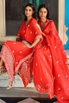 Buy_Dolly J_Red Organza Embroidered Lucknowi V Hannah Floral Saree With Blouse  _Online_at_Aza_Fashions