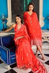 Shop_Dolly J_Red Organza Embroidered Lucknowi V Hannah Floral Saree With Blouse  _at_Aza_Fashions