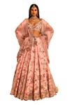 Dolly J_Pink Silk, Organza Embroidery, Zari Plunge Neck Floral Bridal Lehenga Set _Online_at_Aza_Fashions