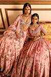 Buy_Dolly J_Pink Silk, Organza Embroidery, Zari Plunge Neck Floral Bridal Lehenga Set _Online_at_Aza_Fashions