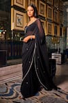 Buy_Dolly J_Black Chiffon Embellished Lace Plunge Hem Saree With Blouse  _at_Aza_Fashions