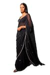 Dolly J_Black Chiffon Embellished Lace Plunge Hem Saree With Blouse  _Online_at_Aza_Fashions