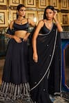 Shop_Dolly J_Black Chiffon Embellished Lace Plunge Hem Saree With Blouse _Online_at_Aza_Fashions