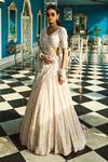 Buy_Dolly J_Ivory Organza, Chiffon Embroidery V-neck Chikankari Lehenga Blouse Set_at_Aza_Fashions