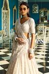 Shop_Dolly J_Ivory Organza, Chiffon Embroidery V-neck Chikankari Lehenga Blouse Set_at_Aza_Fashions