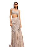 Dolly J_Ivory Tulle Embroidery Sequin V Neck Amoudi Ray Pre-draped Saree With Blouse _Online_at_Aza_Fashions