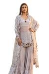 Dolly J_Ivory Pearls, Sequins, Beads Keyhole Jazz Floral Embroidered Kurta Sharara Set _Online_at_Aza_Fashions