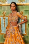 Dolly J_Yellow Silk, Organza Beads, Embroidery Elaheh Thread Work Bridal Lehenga Set _Online_at_Aza_Fashions