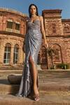Buy_Dolly J_Grey Embroidery Sequin Sweetheart Neck Anya Draped Gown _at_Aza_Fashions