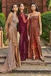 Buy_Dolly J_Brown Embroidery Sequin Sweetheart Neck Arihee Work Draped Gown _Online_at_Aza_Fashions