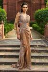 Buy_Dolly J_Gold Embroidery Sequin Plunge V Neck Bershka Waist Cut Out Gown _at_Aza_Fashions