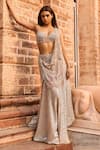 Buy_Dolly J_Silver Embroidery Sequin Sweetheart Bezoar Pre-draped Saree With Corset Blouse _at_Aza_Fashions