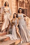 Dolly J_Silver Embroidery Sequin Sweetheart Bezoar Pre-draped Saree With Corset Blouse _Online_at_Aza_Fashions