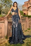 Buy_Dolly J_Blue Embroidery Sequin Sweetheart Blossom Pre-draped Skirt Saree With Blouse _at_Aza_Fashions