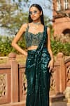 Shop_Dolly J_Emerald Green Embroidery Sequin Bonita Draped Saree With Blouse  _at_Aza_Fashions