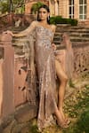 Buy_Dolly J_Rose Gold Embroidery Sequin Sweetheart Neck Carolina Work Draped Gown _at_Aza_Fashions