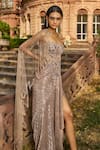 Dolly J_Rose Gold Embroidery Sequin Sweetheart Neck Carolina Work Draped Gown _Online_at_Aza_Fashions