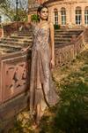 Shop_Dolly J_Rose Gold Embroidery Sequin Sweetheart Neck Carolina Work Draped Gown _at_Aza_Fashions