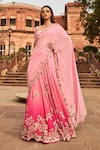 Buy_Dolly J_Pink Chiffon Embroidery Floral V Resham Lehenga Saree With Blouse  _at_Aza_Fashions