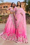 Buy_Dolly J_Pink Chiffon Embroidery Floral V Resham Lehenga Saree With Blouse  _Online_at_Aza_Fashions