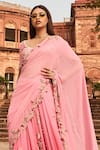 Shop_Dolly J_Pink Chiffon Embroidery Floral V Resham Lehenga Saree With Blouse  _at_Aza_Fashions