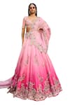 Buy_Dolly J_Pink Chiffon Embroidery Floral V Neck Pearl Lehenga Set _Online_at_Aza_Fashions