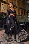 Buy_Dolly J_Black Satin Placement Embroidery Zardozi Scoop Neck Lehenga Set _at_Aza_Fashions