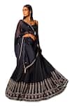 Dolly J_Black Satin Placement Embroidery Zardozi Scoop Neck Lehenga Set _Online_at_Aza_Fashions