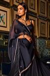 Shop_Dolly J_Black Satin Placement Embroidery Zardozi Scoop Neck Lehenga Set _at_Aza_Fashions