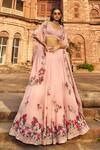 Buy_Dolly J_Pink Organza Embroidery Pearl Scoop Neck Bridal Lehenga Set _at_Aza_Fashions