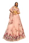 Dolly J_Pink Organza Embroidery Pearl Scoop Neck Bridal Lehenga Set _Online_at_Aza_Fashions