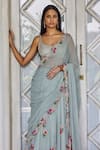 Shop_Dolly J_Blue Chiffon Embroidery Kamdani Scoop Neck Lehenga Saree With Blouse _at_Aza_Fashions