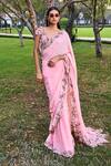 Buy_Dolly J_Pink Chiffon Embroidery Abstract Floral V Kamdani Saree With Blouse  _at_Aza_Fashions