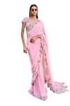 Dolly J_Pink Chiffon Embroidery Abstract Floral V Neck Kamdani Saree With Blouse _Online_at_Aza_Fashions