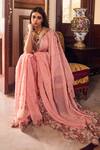 Shop_Dolly J_Pink Chiffon Embroidery Abstract Floral V Kamdani Saree With Blouse  _at_Aza_Fashions