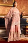 Buy_Dolly J_Pink Chiffon Embroidery Pearl Round Neck Kurta Sharara Set _at_Aza_Fashions