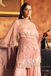 Shop_Dolly J_Pink Chiffon Embroidery Pearl Round Neck Kurta Sharara Set _at_Aza_Fashions