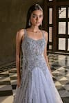 Shop_Dolly J_Grey Tulle Embroidery Beads Sweetheart Neck Tonal Sequin Gown  _at_Aza_Fashions