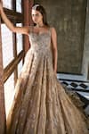 Shop_Dolly J_Gold Organza Embroidery Sequins Asymmetric Embellished Bridal Gown  _at_Aza_Fashions